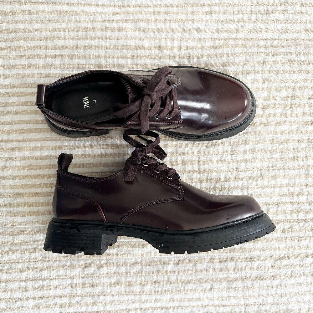 Zara Laced Oxfords - Burgundy Red - Size 39